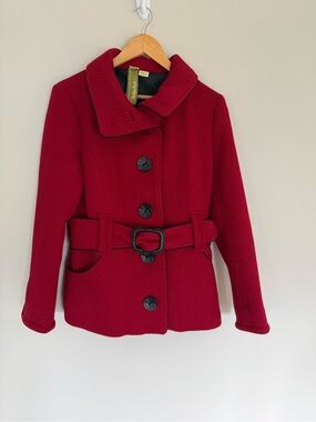 Soia & Kyo Red Black Wool-Blend
Button-Up Peacoat Belted Waist Sz M
Twee Preppy